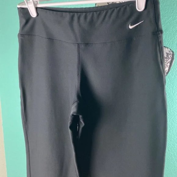 Nike Fit Dry Mid Rise Pure Black Cropped Wide Leg Active Leggings S - Picture 2 of 7